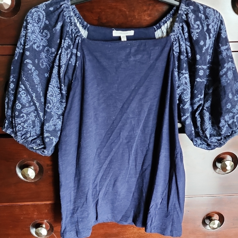 Blue Puff Sleeve Ruched Blouse
